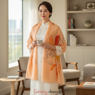 Light orange ramie scarf hand-painted with phoenix 70*190cm